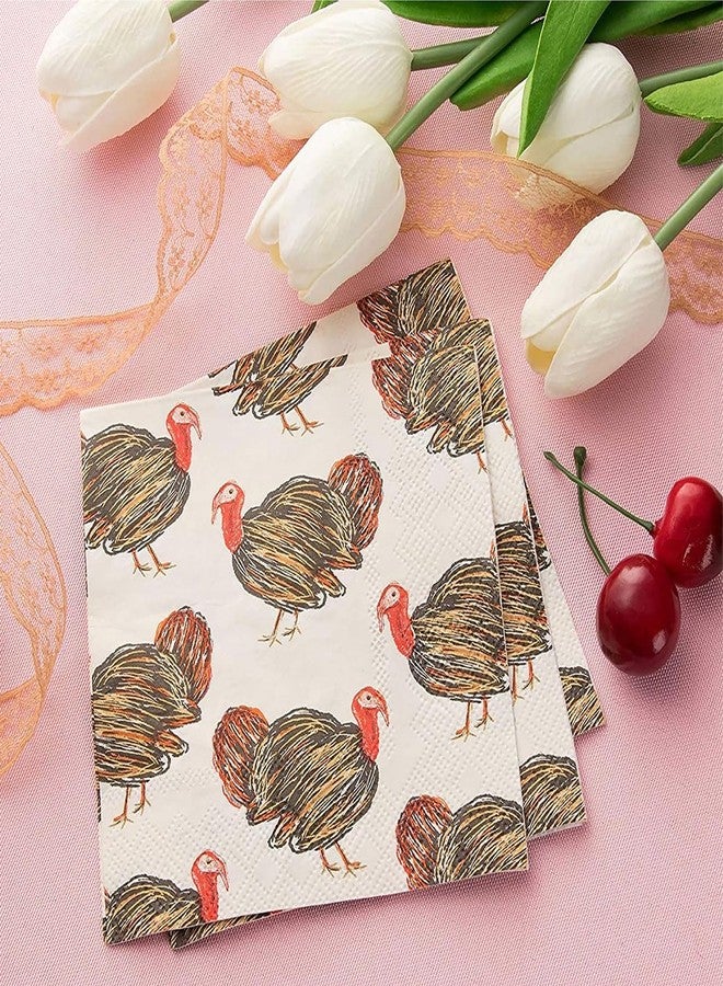 Blue Panda 100 Pack Turkey Thanksgiving Cocktail Napkins for Party Supplies (5 x 5 In) - Image 4